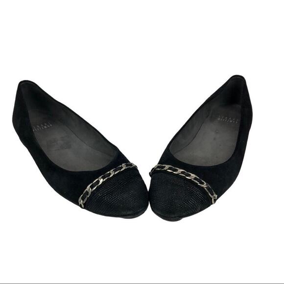 Stuart Weitzman Legacy Cap Toe Ballet Loafers Flat Black Suede Chain Accent 6 - Picture 3 of 16